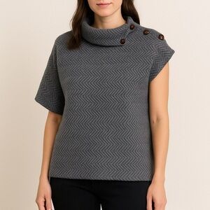 Gray Herringbone Poncho 100% Merino Wool Aran Woollen Mills Made in Ireland